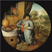 Портреты картины репродукции на заказ - Фламандские пословицы - Человек, режущий одним ножом хлеб и дерево