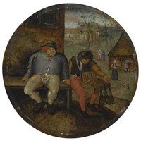 Портреты картины репродукции на заказ - Фламандские пословицы - Толстый крестьянин и торговец