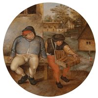 Портреты картины репродукции на заказ - Фламандские пословицы - Толстый крестьянин и торговец