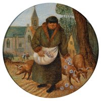 Портреты картины репродукции на заказ - Фламандские пословицы - Богатый человек, бросающий розы перед свиньей