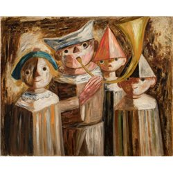 Четверо детей с трубой - Модульная картины, Репродукции, Декоративные панно, Декор стен