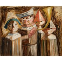 Портреты картины репродукции на заказ - Четверо детей с трубой