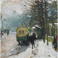 Портреты картины репродукции на заказ - Трамвай под снегом в Ньюлли