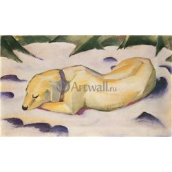 Собака, лежащая в снегу - Модульная картины, Репродукции, Декоративные панно, Декор стен