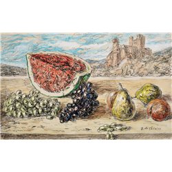 Натюрморт с фруктами на фоне замка - Модульная картины, Репродукции, Декоративные панно, Декор стен