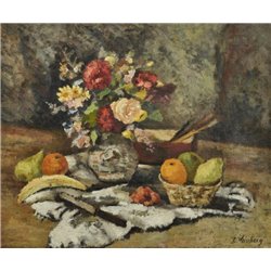 Натюрморт с цветами, фруктами и ножом - Модульная картины, Репродукции, Декоративные панно, Декор стен