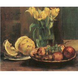 Натюрморт с желтыми тюльпанами, яблоками и грейпфрутом - Модульная картины, Репродукции, Декоративные панно, Декор стен