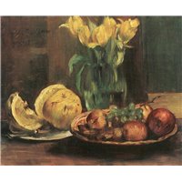 Портреты картины репродукции на заказ - Натюрморт с желтыми тюльпанами, яблоками и грейпфрутом