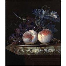 Картина на холсте по фото Модульные картины Печать портретов на холсте Натюрморт с двумя персиками и гроздь винограда на серебряной пластине