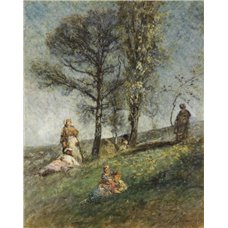 Картина на холсте по фото Модульные картины Печать портретов на холсте Молодая семья под деревьями на холме