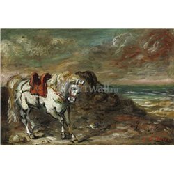 Лошадь с красным седлом недалеко от моря - Модульная картины, Репродукции, Декоративные панно, Декор стен