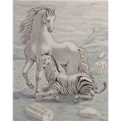 Лошадь и зебра на берегу моря - Модульная картины, Репродукции, Декоративные панно, Декор стен