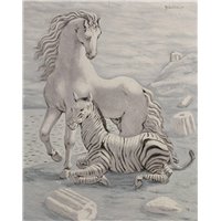 Портреты картины репродукции на заказ - Лошадь и зебра на берегу моря