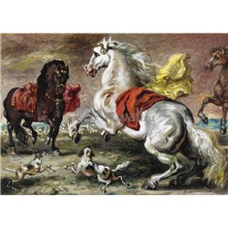 Лошади, напуганные лаянием собак - Модульная картины, Репродукции, Декоративные панно, Декор стен