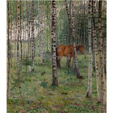 Картина на холсте по фото Модульные картины Печать портретов на холсте Лошадь в березовой роще