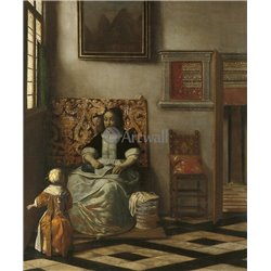 Интерьер с вышивающей женщиной и ребенком - Модульная картины, Репродукции, Декоративные панно, Декор стен
