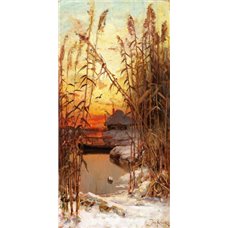 Картина на холсте по фото Модульные картины Печать портретов на холсте Зимний пейзаж с тростником