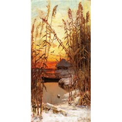 Зимний пейзаж с тростником - Модульная картины, Репродукции, Декоративные панно, Декор стен