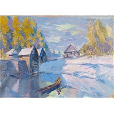 Картина на холсте по фото Модульные картины Печать портретов на холсте Зимний пейзаж с лодкой