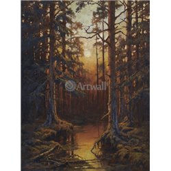 Заход солнца в лесу - Модульная картины, Репродукции, Декоративные панно, Декор стен