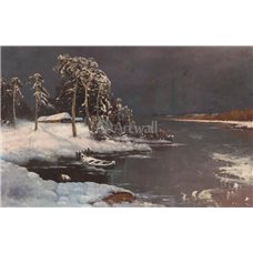 Картина на холсте по фото Модульные картины Печать портретов на холсте Зимний вечер на реке