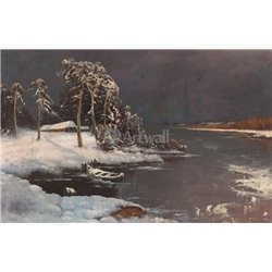 Зимний вечер на реке - Модульная картины, Репродукции, Декоративные панно, Декор стен