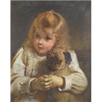 Портреты картины репродукции на заказ - Забота или девочка с мопсом