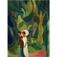 Портреты картины репродукции на заказ - Женщина в парке с белым зонтиком