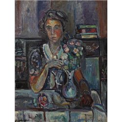 Женщина с букетом цветов - Модульная картины, Репродукции, Декоративные панно, Декор стен