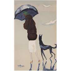 Картина на холсте по фото Модульные картины Печать портретов на холсте Женщина под зонтиком с собакой