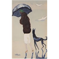 Портреты картины репродукции на заказ - Женщина под зонтиком с собакой