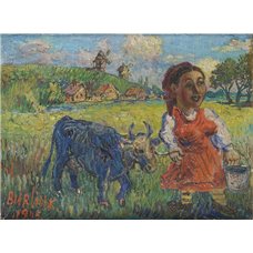 Картина на холсте по фото Модульные картины Печать портретов на холсте Женщина с коровой