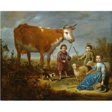 Картина на холсте по фото Модульные картины Печать портретов на холсте Дети и корова