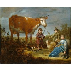 Дети и корова - Модульная картины, Репродукции, Декоративные панно, Декор стен