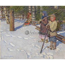 Картина на холсте по фото Модульные картины Печать портретов на холсте Дети в зимнем лесу