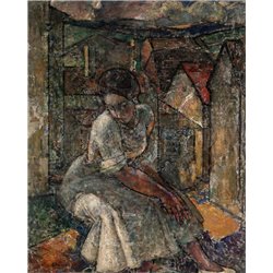Девушка на фоне кубистического пейзажа - Модульная картины, Репродукции, Декоративные панно, Декор стен