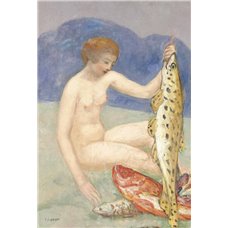 Картина на холсте по фото Модульные картины Печать портретов на холсте Девушка с рыбой