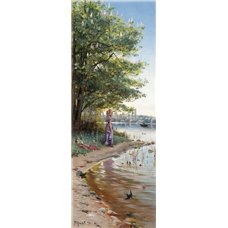 Картина на холсте по фото Модульные картины Печать портретов на холсте Девушка на берегу озера