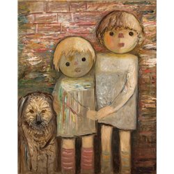 Двое детей и собака - Модульная картины, Репродукции, Декоративные панно, Декор стен