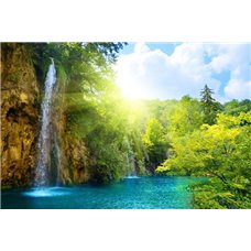 Картина на холсте по фото Модульные картины Печать портретов на холсте Горный водопад в лесу - Фотообои водопады