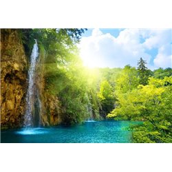 Горный водопад в лесу - Фотообои водопады - Модульная картины, Репродукции, Декоративные панно, Декор стен