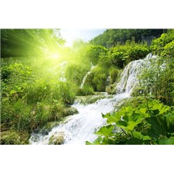 Водопад в зеленом лесу - Фотообои водопады - Модульная картины, Репродукции, Декоративные панно, Декор стен