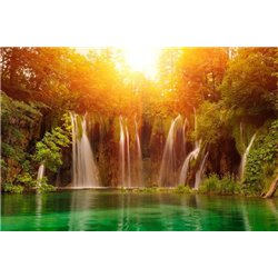 Водопад впадающий в озеро - Фотообои водопады - Модульная картины, Репродукции, Декоративные панно, Декор стен