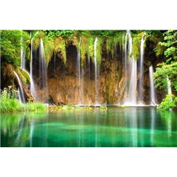 Водопад впадающий в озеро - Фотообои водопады - Модульная картины, Репродукции, Декоративные панно, Декор стен