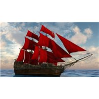 Корабль с красными парусами - Фотообои Море