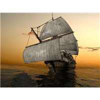 Портреты картины репродукции на заказ - Корабль на фоне заката - Фотообои Море