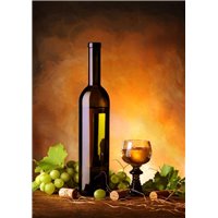 Натюрморт с бутылкой вина, бокалом и виноградом - Фотообои винтаж|Прованс
