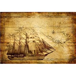 Корабль с парусами на фоне карты - Фотообои винтаж - Модульная картины, Репродукции, Декоративные панно, Декор стен
