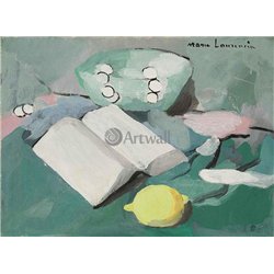 Натюрморт с книгой, лимоном и жемчугом
