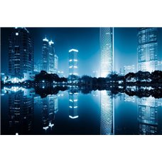 Картина на холсте по фото Модульные картины Печать портретов на холсте Отражение ночного города - Фотообои Современный город|Шанхай